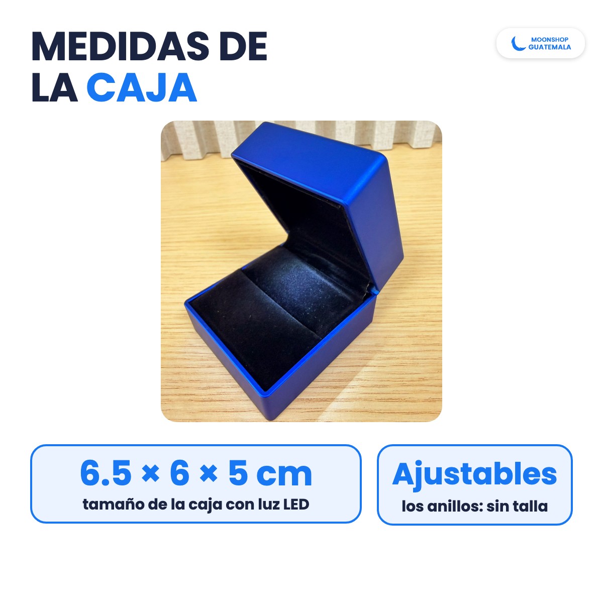 Medidas de la caja con luz LED de los anillos para parejas: 6.5 × 6 × 5 cm