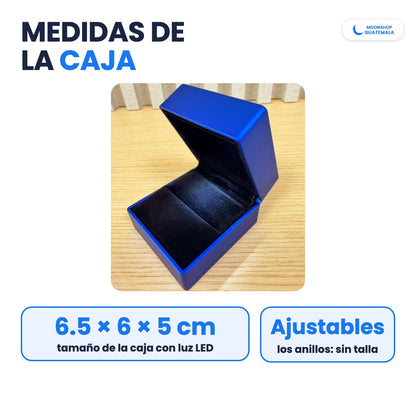Medidas de la caja con luz LED de los anillos para parejas: 6.5 × 6 × 5 cm