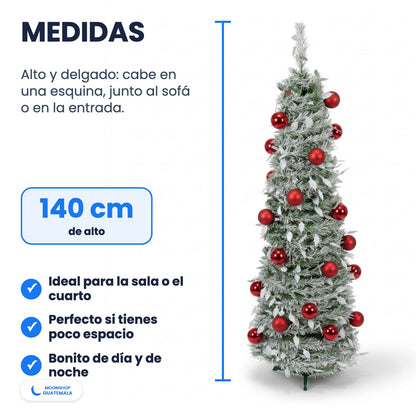 Medidas del árbol de Navidad nevado: 140 cm de alto