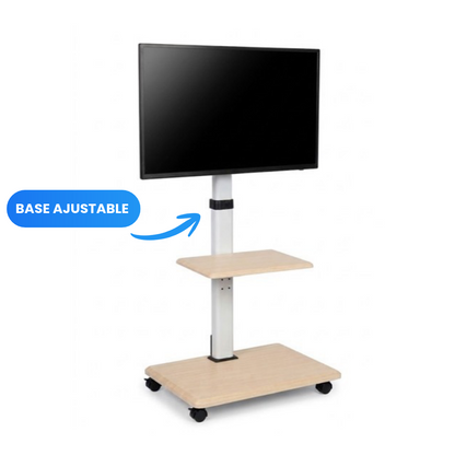 Soporte Móvil de Piso para TV de 32" a 65" con Ruedas – con Repisa  y Estilo Nórdico (Blanco y Madera Clara)