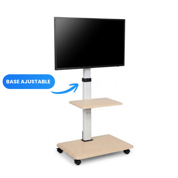 Soporte Móvil de Piso para TV de 32" a 65" con Ruedas – con Repisa  y Estilo Nórdico (Blanco y Madera Clara)