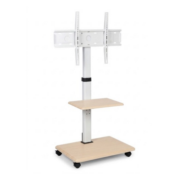 Soporte Móvil de Piso para TV de 32" a 65" con Ruedas – con Repisa  y Estilo Nórdico (Blanco y Madera Clara)