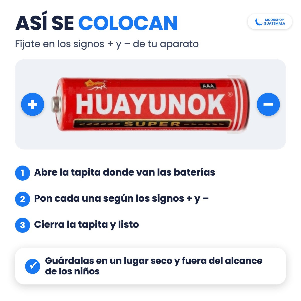 Cómo colocar las baterías AAA según los signos + y –