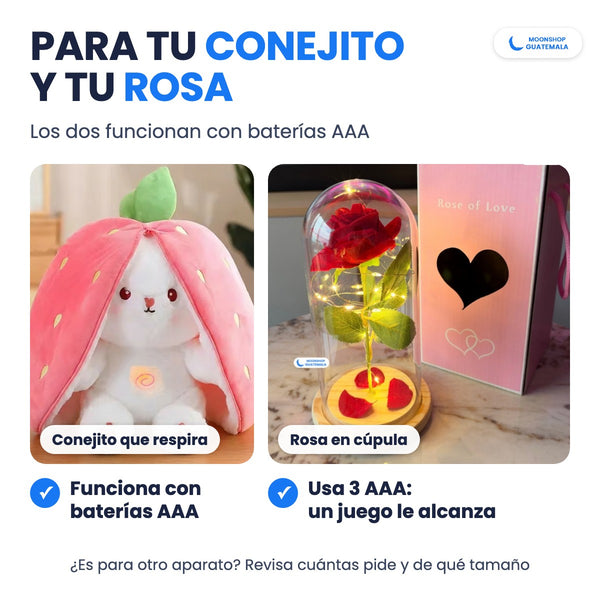 Baterías AAA para el conejito que respira y la rosa en cúpula, que usa 3