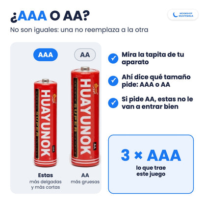 Diferencia entre baterías AAA y AA: la AAA es más delgada y más corta