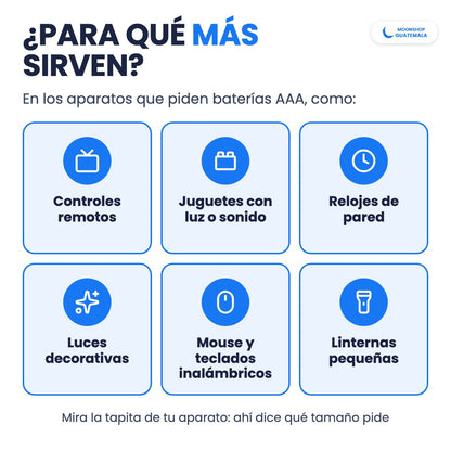 Para qué sirven las baterías AAA: controles remotos, juguetes, relojes, luces decorativas, mouse y linternas