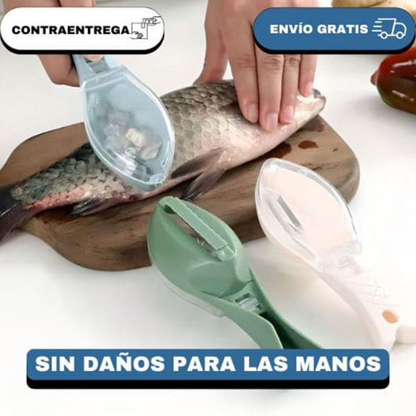 Descamador de pescado en uso quitando escamas sin esfuerzo