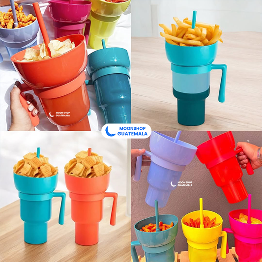 OFERTA 2X1 ⭐ Vasos para Snacks 2 en 1 - Lleva bebida y golosinas juntos