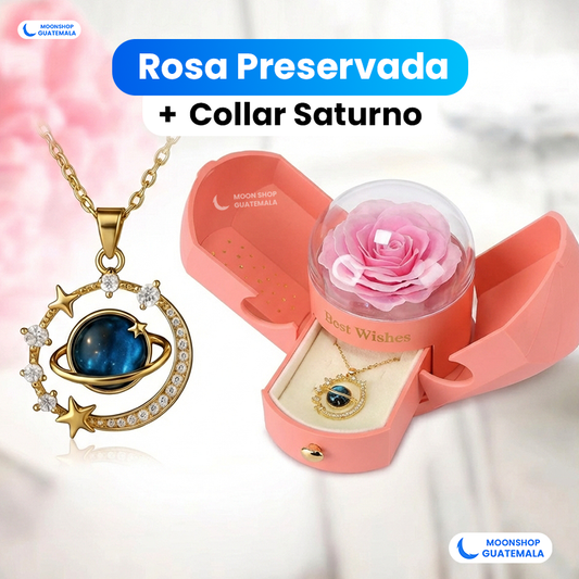 COMBO 💝 Rosa Preservada + Collar Saturno ⭐ Regalo Inolvidable