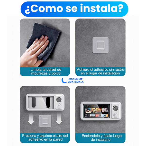 Altavoz Bluetooth para ducha sosteniendo el teléfono de forma segura