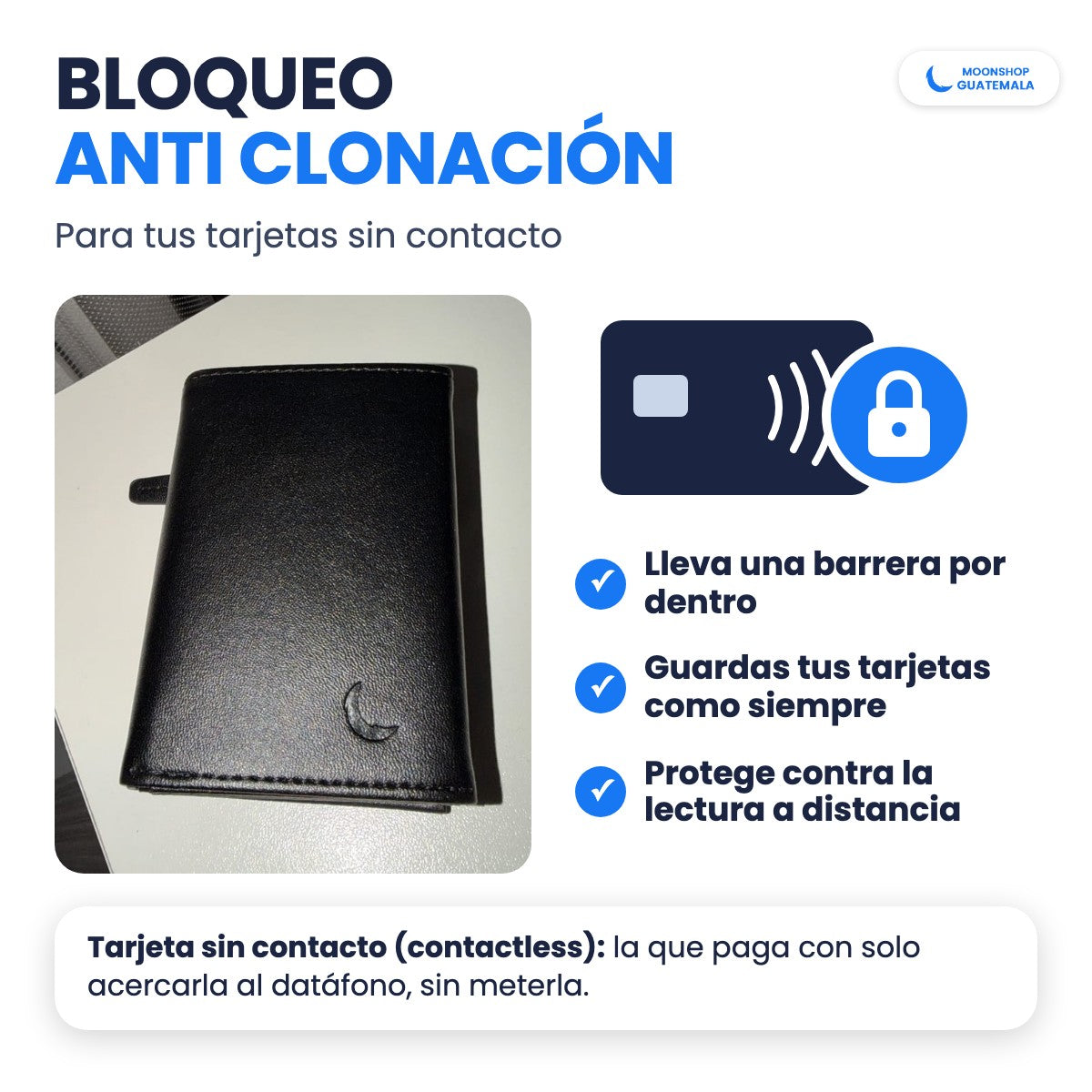 Billetera con bloqueo anti clonación: una barrera por dentro protege tus tarjetas sin contacto contra la lectura a distancia