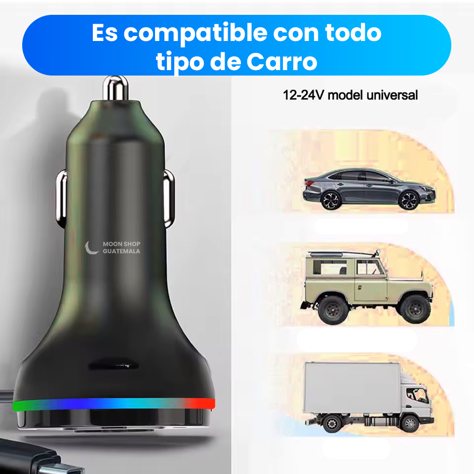 Convertidor Bluetooth. Carga Rápida Tipo C y USB