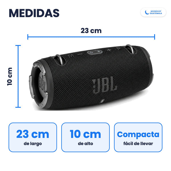 Medidas de la bocina XTREME 3: 23 cm de largo y 10 cm de alto
