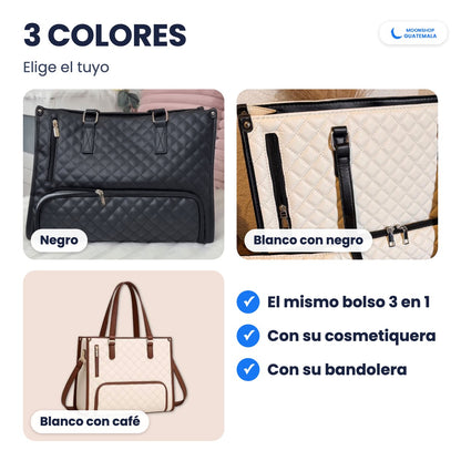 Bolso con compartimento para comida en 3 colores: negro, blanco con negro y blanco con café