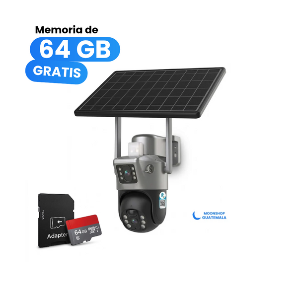 Cámara de Seguridad Solar 4G Inteligente Conexión para Chip SIM, Giro de 355° Visión Nocturna a Color con micro de 64 GB A003