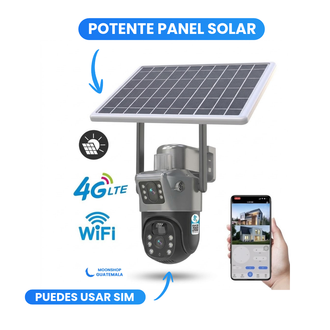 Cámara de Seguridad Solar 4G Inteligente Conexión para Chip SIM, Giro de 355° Visión Nocturna a Color con micro de 64 GB A003