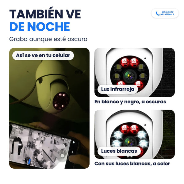 Visión nocturna de la cámara tipo foco: luz infrarroja en blanco y negro y luces blancas para ver a color