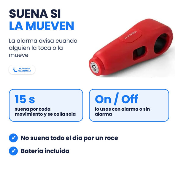 Candado con alarma para moto: suena 15 segundos si la mueven, se calla sola y se puede usar con o sin alarma
