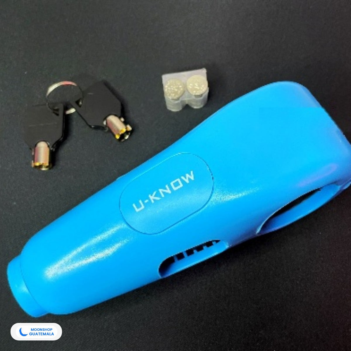 Candado con alarma para moto color azul con sus 2 llaves