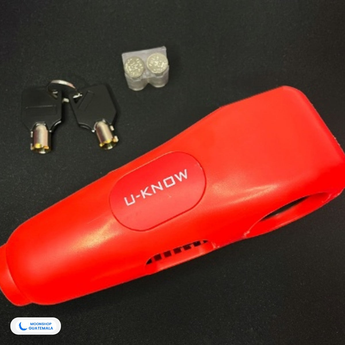 Candado con alarma para moto color rojo con sus 2 llaves