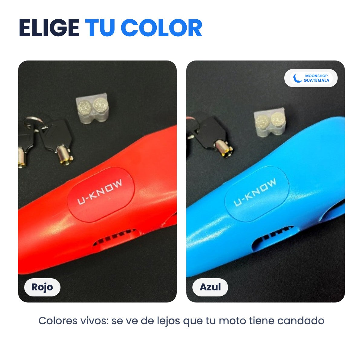 Candado con alarma para moto en color rojo y en color azul