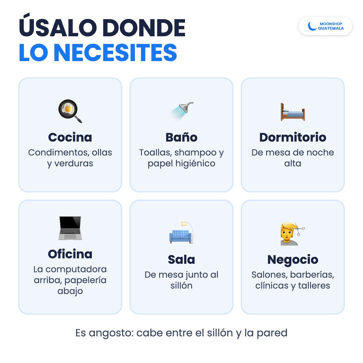 Dónde usar el carrito organizador: cocina, baño, dormitorio, oficina, sala y negocio