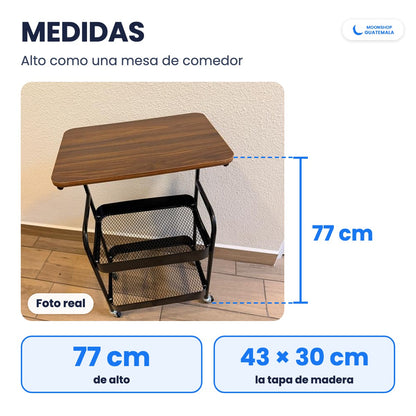 Medidas del carrito organizador: 77 cm de alto y tapa de madera de 43 por 30 cm