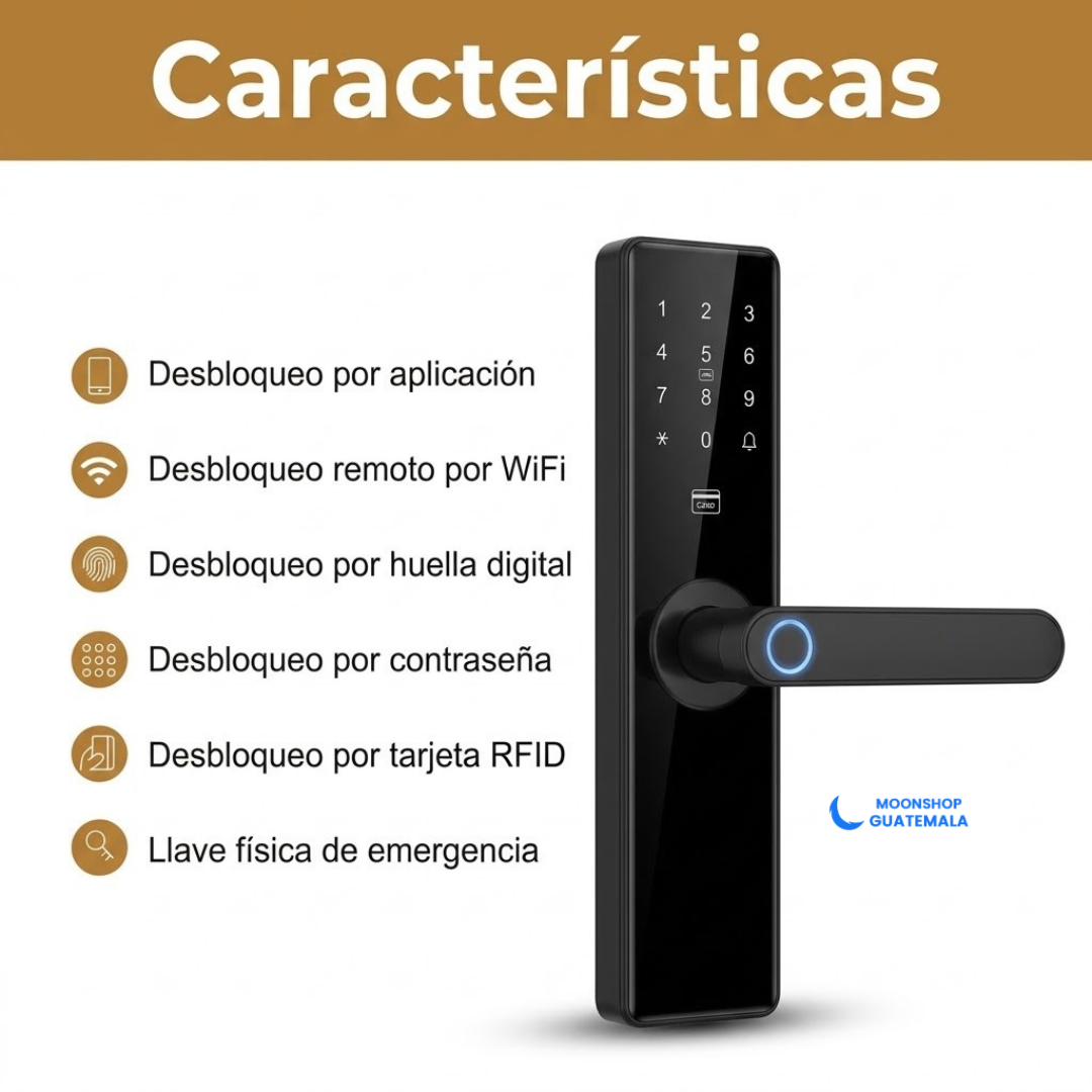 Cerradura Inteligente de Alta Seguridad Electrónica Wifi / Bluetooth para Puerta de Entrada con Huella Digital en Manija