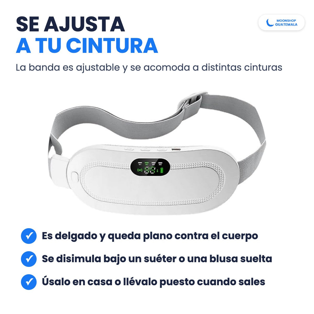 Cinturón térmico blanco con su banda ajustable que se acomoda a distintas cinturas