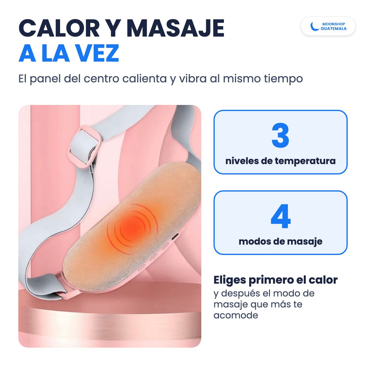 Cinturón térmico con calor y masaje a la vez: 3 niveles de temperatura y 4 modos de masaje