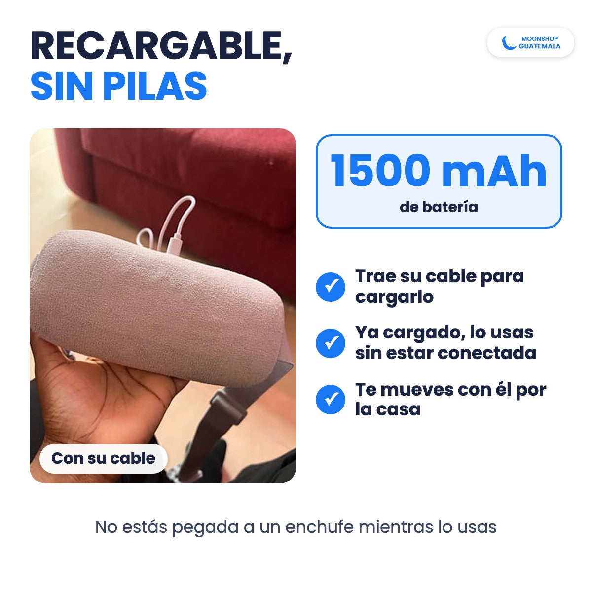 Cinturón térmico recargable, sin pilas, con batería de 1500 mAh y su cable