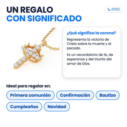 Collar de cruz y corona, un regalo con significado para primera comunión, confirmación, bautizo, cumpleaños o Navidad