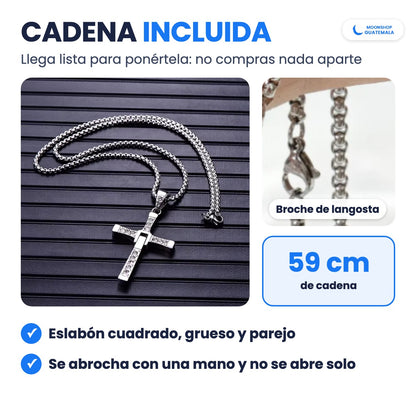 Collar Cruz de Toretto con su cadena incluida de 59 cm, de eslabón cuadrado y con broche de langosta