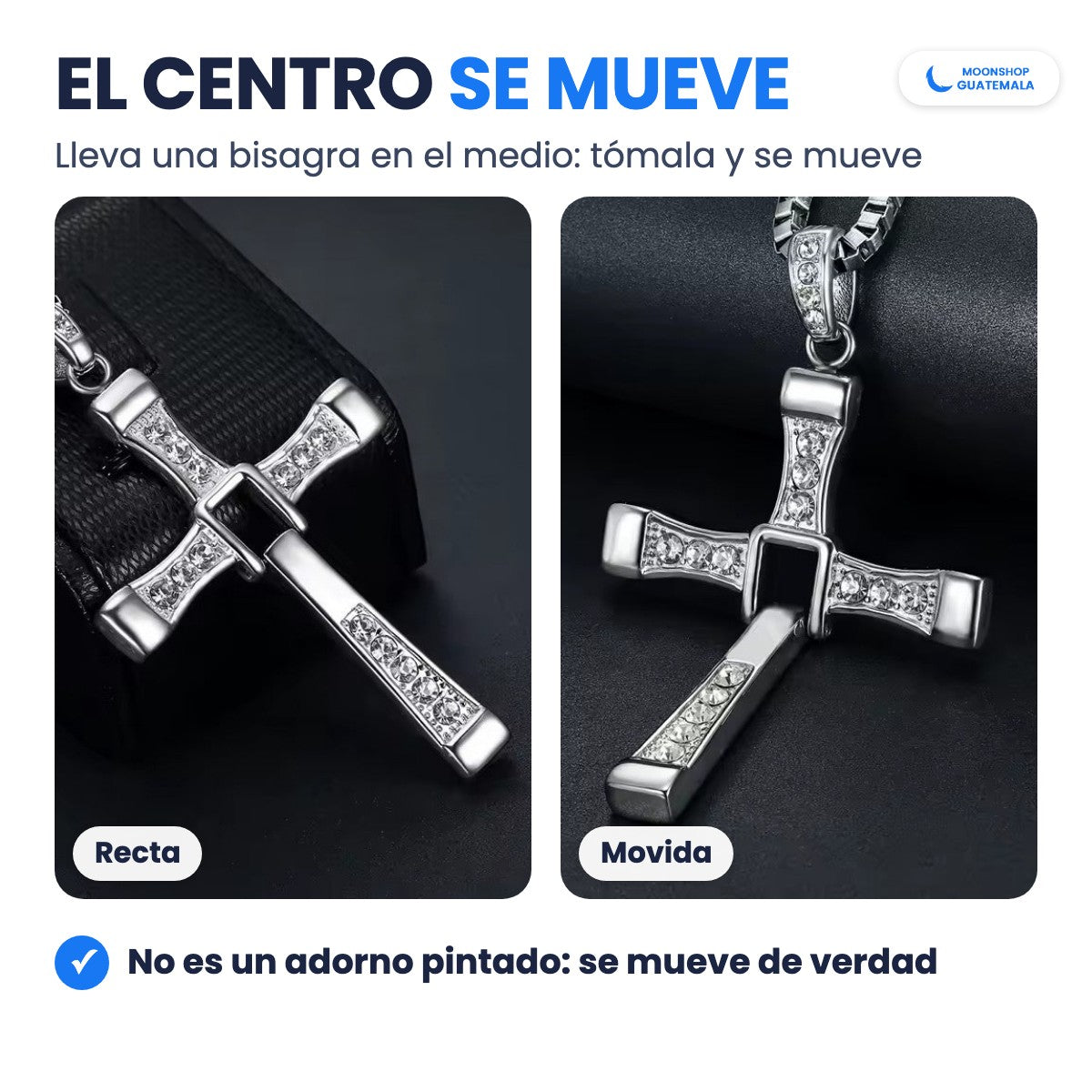 El centro del Collar Cruz de Toretto se mueve: la cruz recta y con el brazo de abajo movido por la bisagra del medio
