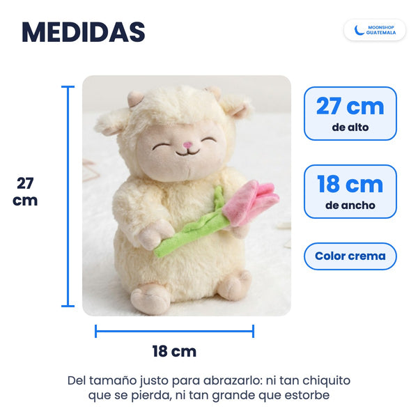 Medidas del Corderito con Tulipán: 27 cm de alto y 18 cm de ancho, color crema