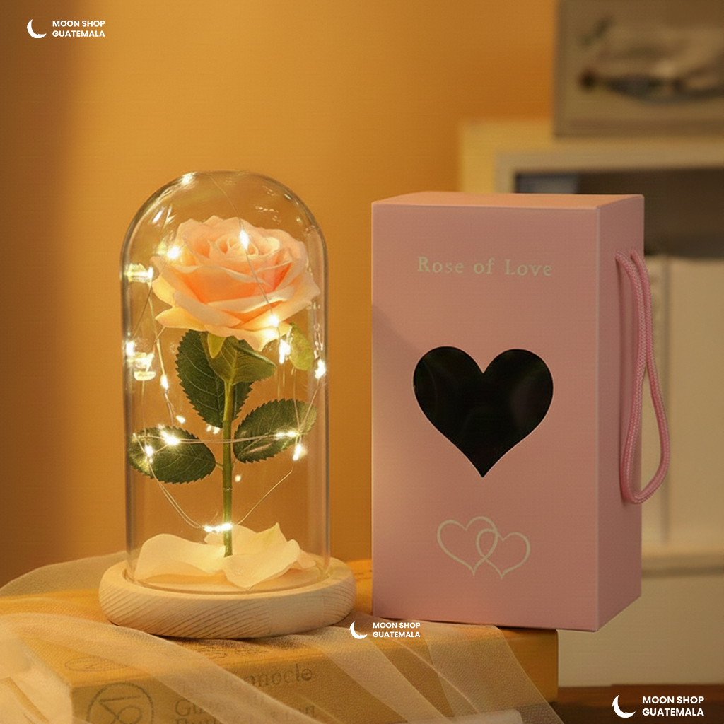 Rosa de la Bella y la Bestia 🌹 Lámpara Rosa Eterna en Cúpula de Cristal 🌟