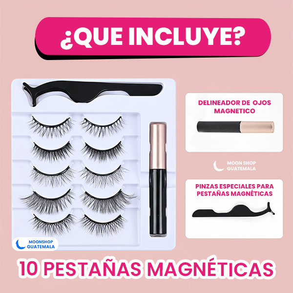 Qué incluye el kit: delineador magnético, pinza y 10 pestañas magnéticas