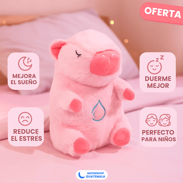 Capibara que Respira, Peluche con Luz Cálida en la Panza y Música Suave, en Café o Rosado