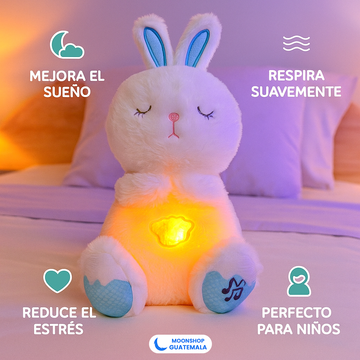 Conejo que Respira, Peluche con Luz Cálida en el Pecho y Melodía Suave, en Blanco o Rosado