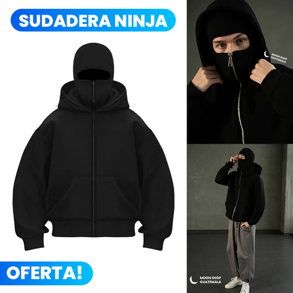 Sudadera Ninja Unisex con Capucha y Pasamontañas Integrado, Zipper Completo, Moto y Frío