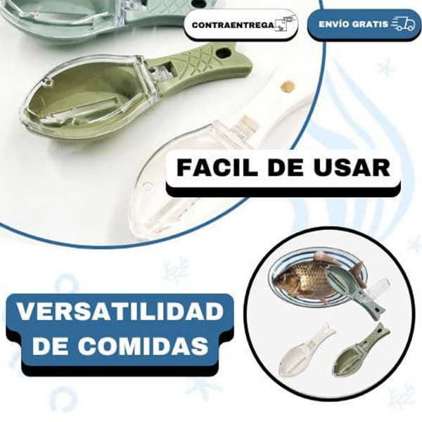 Descamador de pescado higiénico que mantiene el mesón limpio