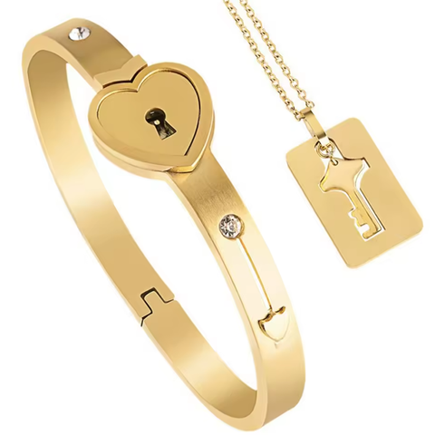 Joyería para pareja de acero inoxidable con candado y llave