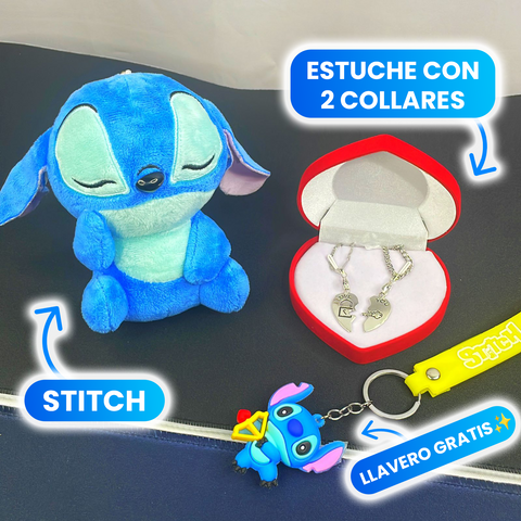 Combo San Valentín con 2 collares de corazón, peluche Stitch y llavero gratis