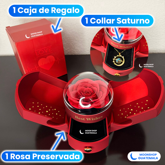 COMBO 💝 Rosa Preservada + Collar Saturno ⭐ Regalo Inolvidable