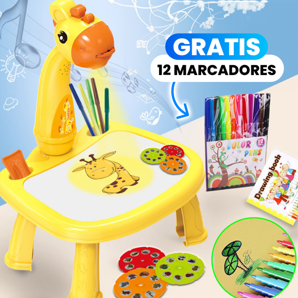 Mesa proyectora con 3 discos y 24 figuras de frutas y animales