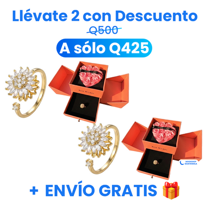 COMBO 💝 Joyero de 9 Rosas Eternas + Anillo Girasol Giratorio 🌻