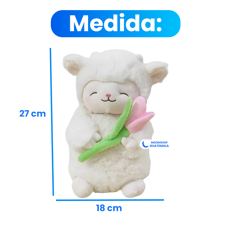 Corderito con Tulipán - Peluche de Cordero, Suave y Lindo