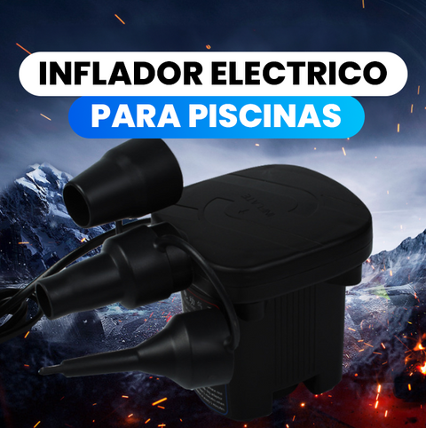 Inflador eléctrico portátil con 3 boquillas de diferentes tamaños en color negro