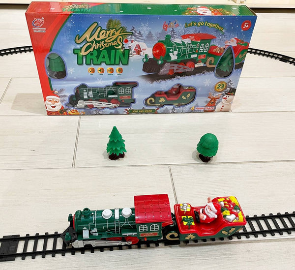 Tren navideño montado con sus 23 piezas en círculo