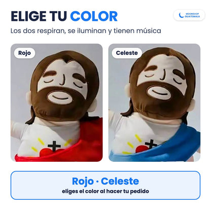 Peluche de Jesús que respira en rojo y en celeste